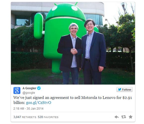 Google продала Motorola китайской Lenovo