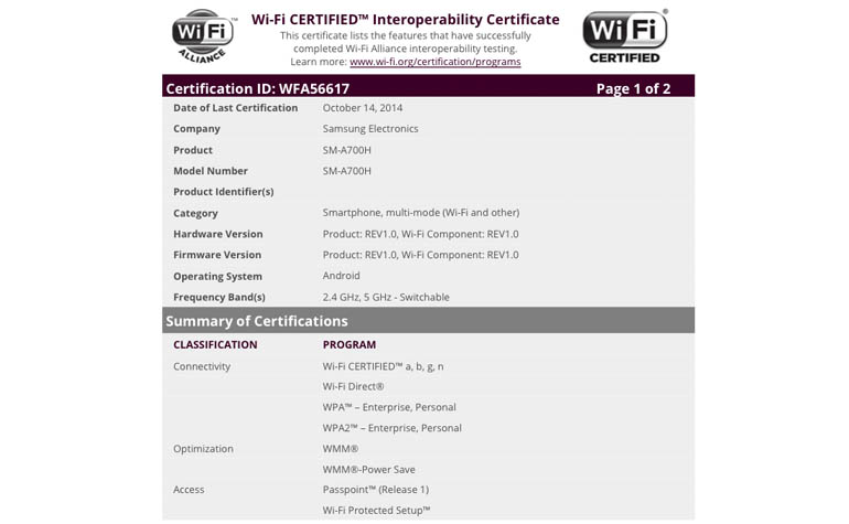 Samsung Galaxy A7 прошел сертификацию в FCC США