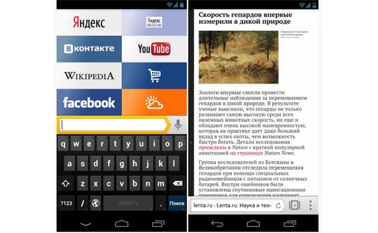 Yandex.Browser for android smartphone
