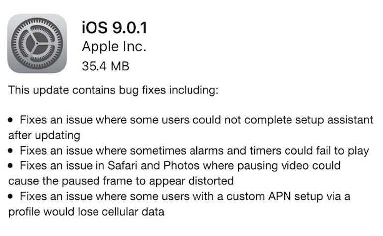очередное обновление iOS до версии 9.0.1