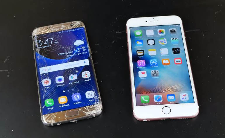 тест на прочность iPhone 6s Plus и Samsung Galaxy S7 edge